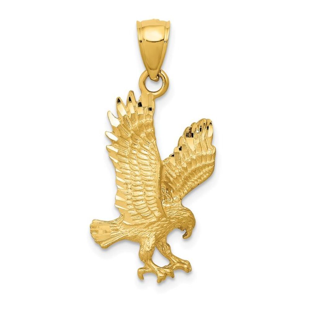 14k Yellow Gold Small Diamond Cut Flying Eagle Pendant